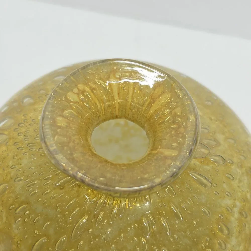 Vintage 70s MDINA Bubble Glass Globe Vase Yellow Ochre By Michael Harris Malta